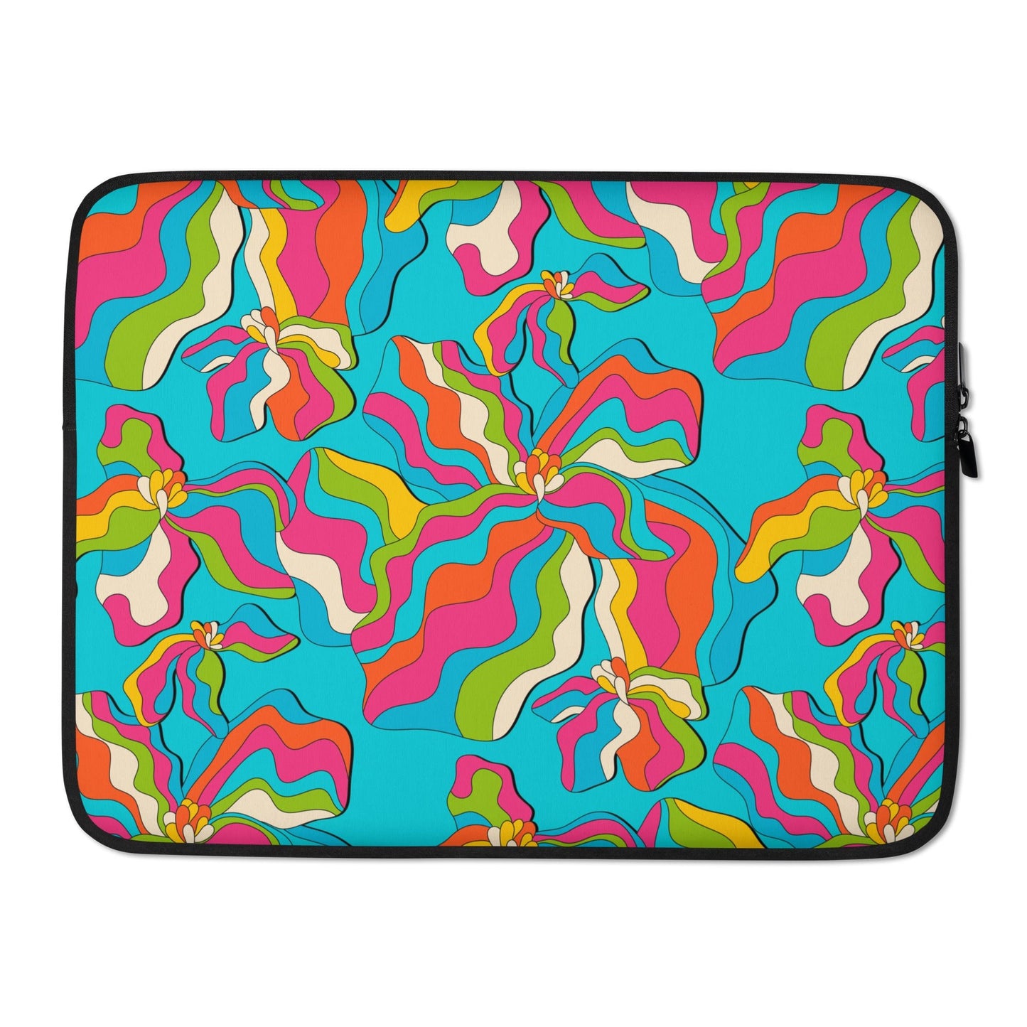 Laptop sleeve - SASSY IRIS turquoise - Bold iris flower print 15″