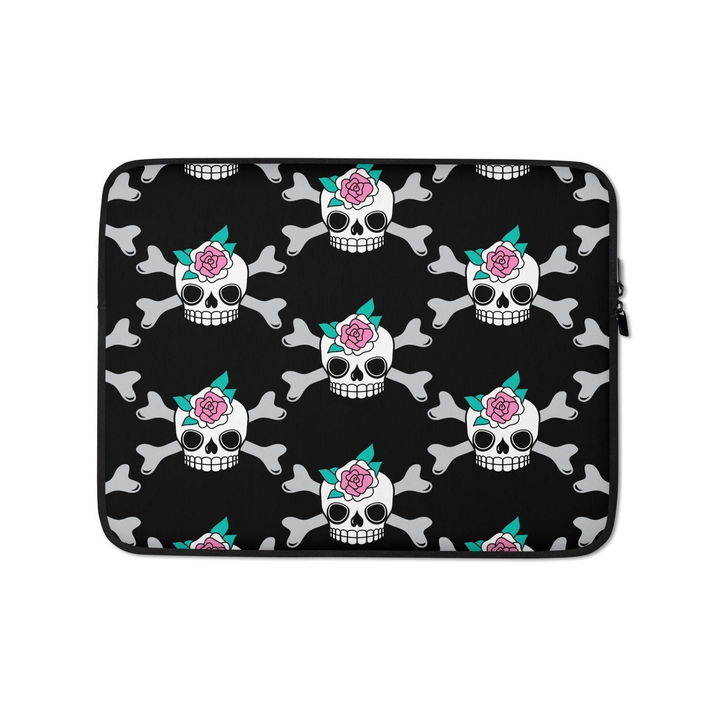 Laptop sleeve - SKULLROSE black - Skulls and roses print 13″