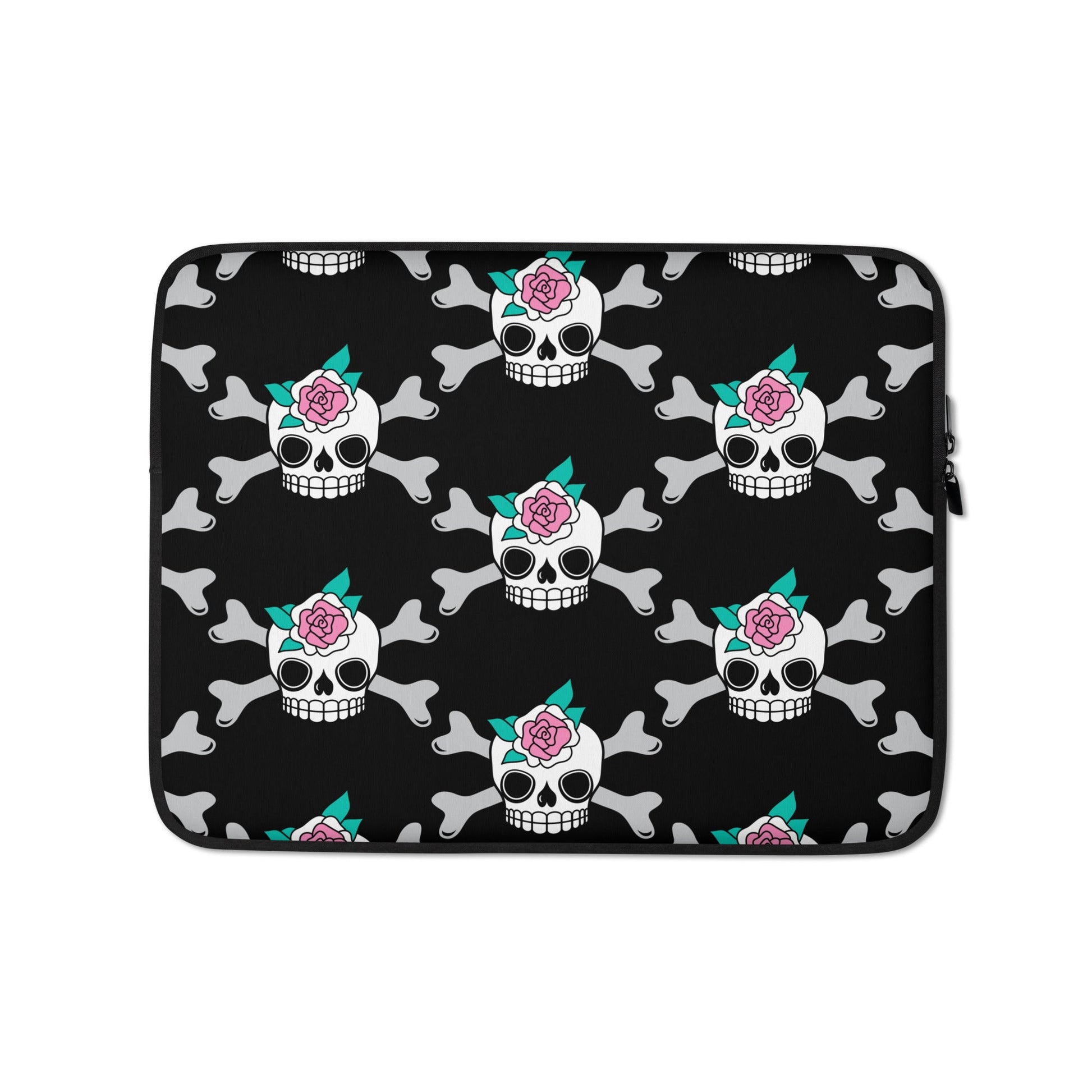Laptop sleeve - SKULLROSE black - Skulls and roses print 13″