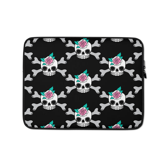 Laptop sleeve - SKULLROSE black - Skulls and roses print 13″