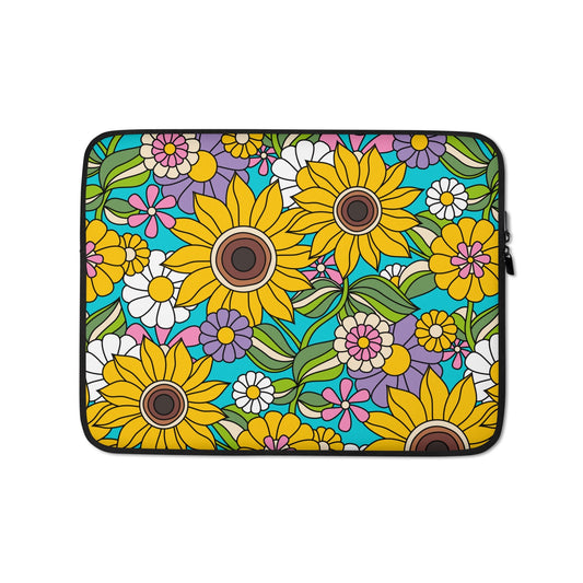 Laptop sleeve - SUNDANCE turquoise - Bold sunflower print 13″