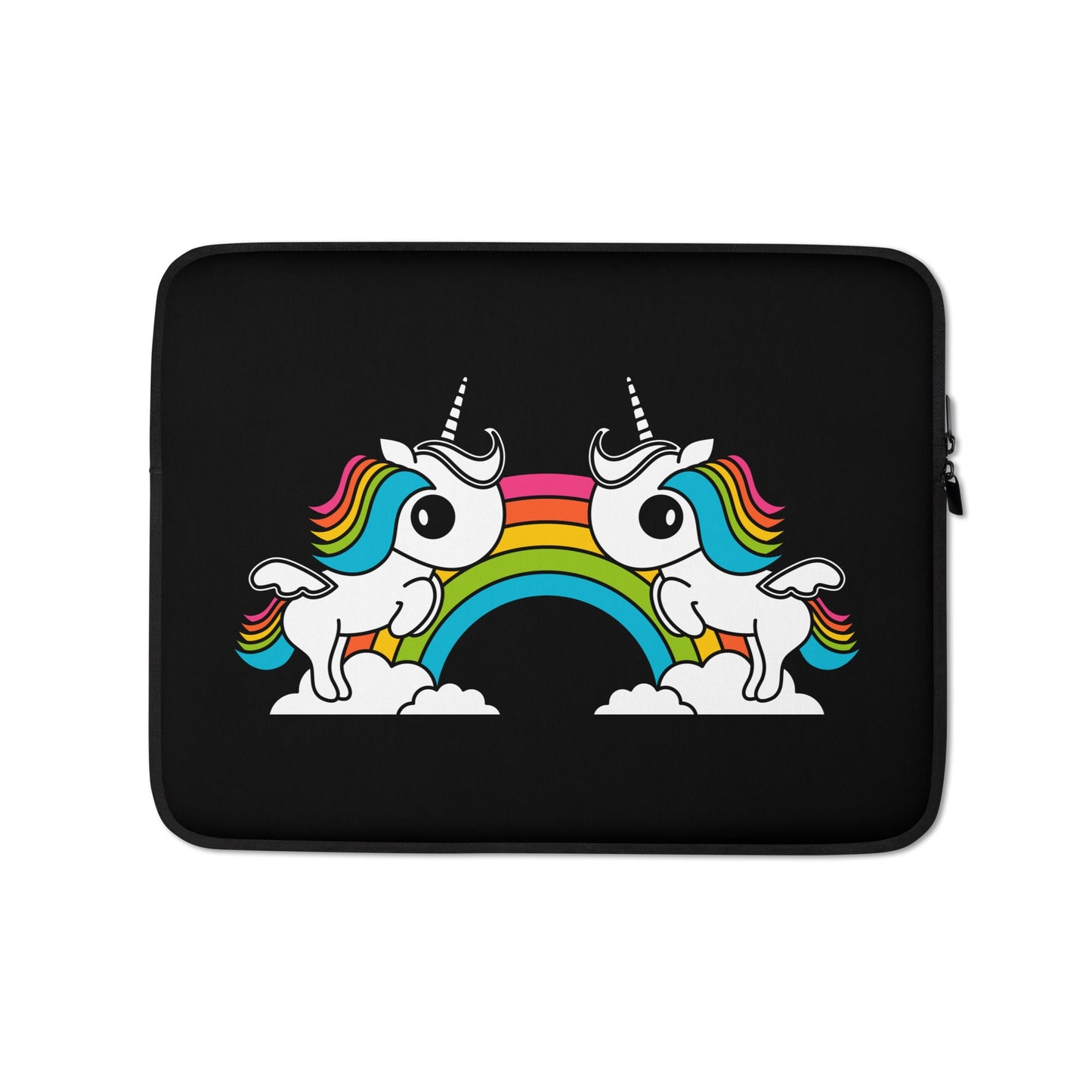 Laptop sleeve - UNIQUE black - Unicorns and rainbows print 13″