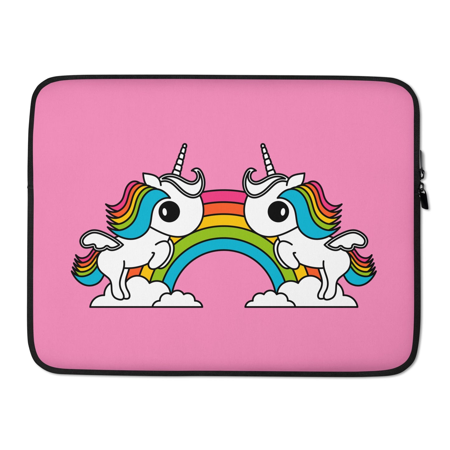 Laptop sleeve - UNIQUE pink - Unicorns and rainbows print 15″