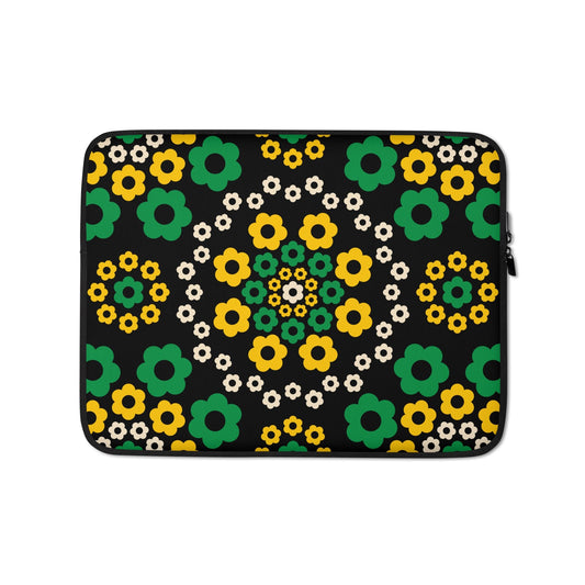 Laptop sleeve - YESTERDAY green - Graphic retro floral print 13″