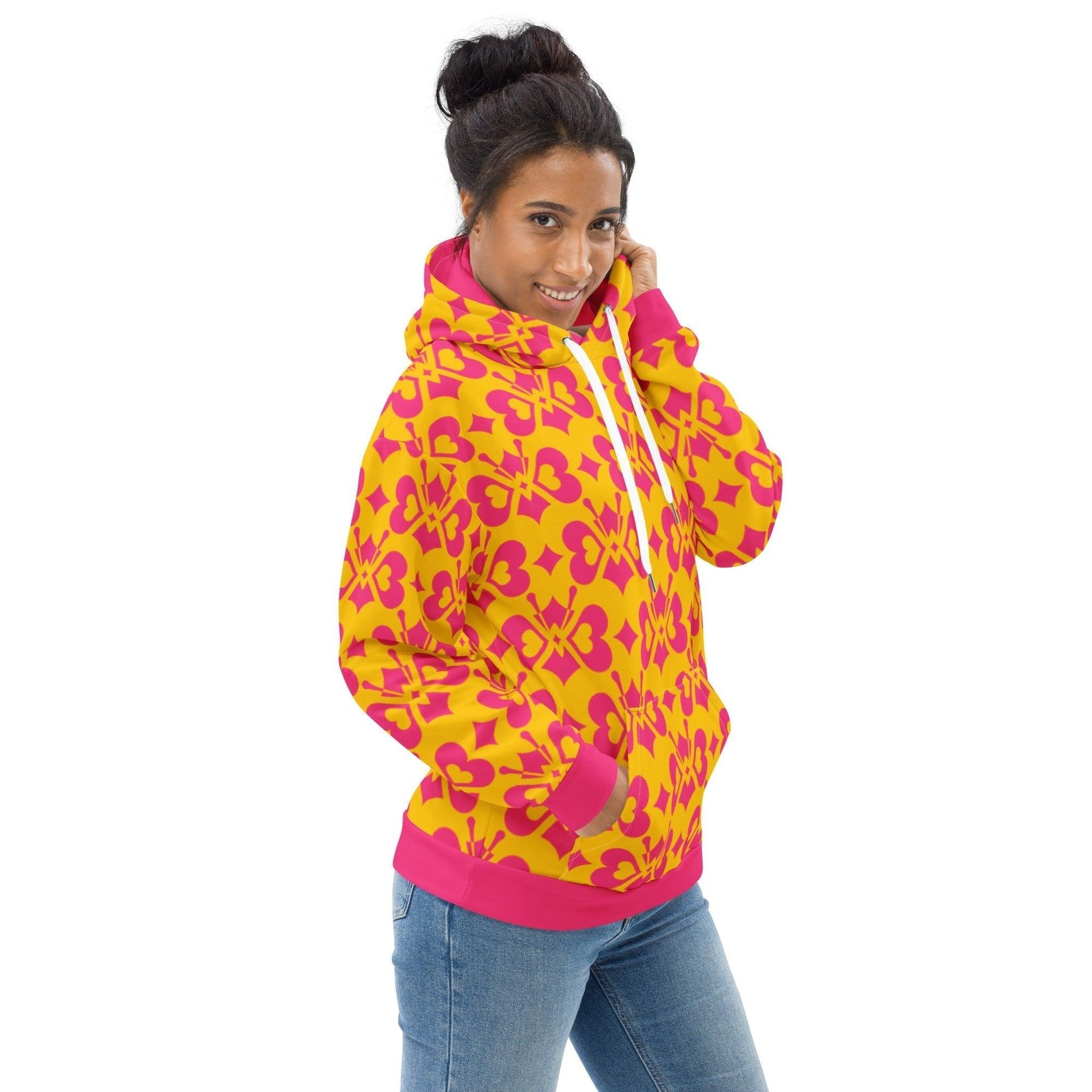Hoodie - LOVE BUTTERFLY yellow pink - Graphic butterfly print