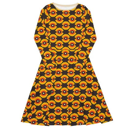 Midi dress - LOVE PEARL orange brown - Pearls and hearts print
