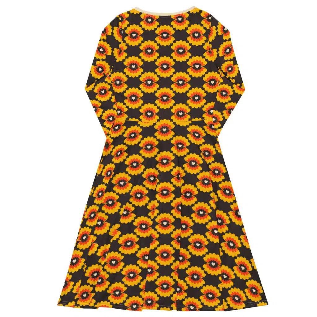 Midi dress - LOVE PEARL orange brown - Pearls and hearts print