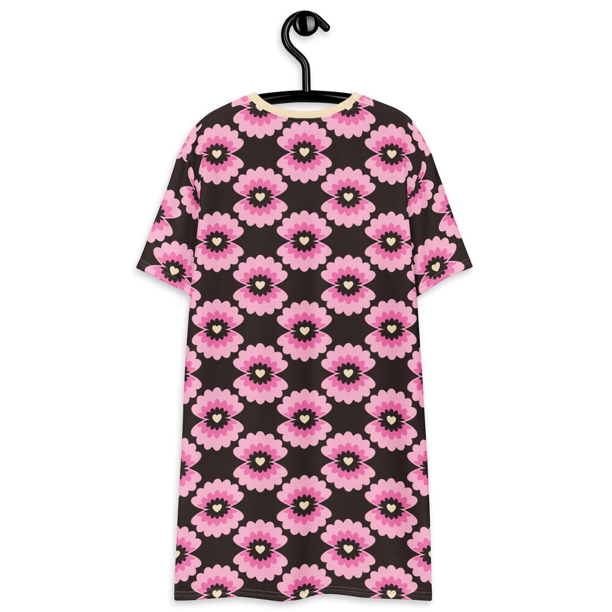 T-shirt dress - LOVE PEARL pink brown - Pearls and hearts print