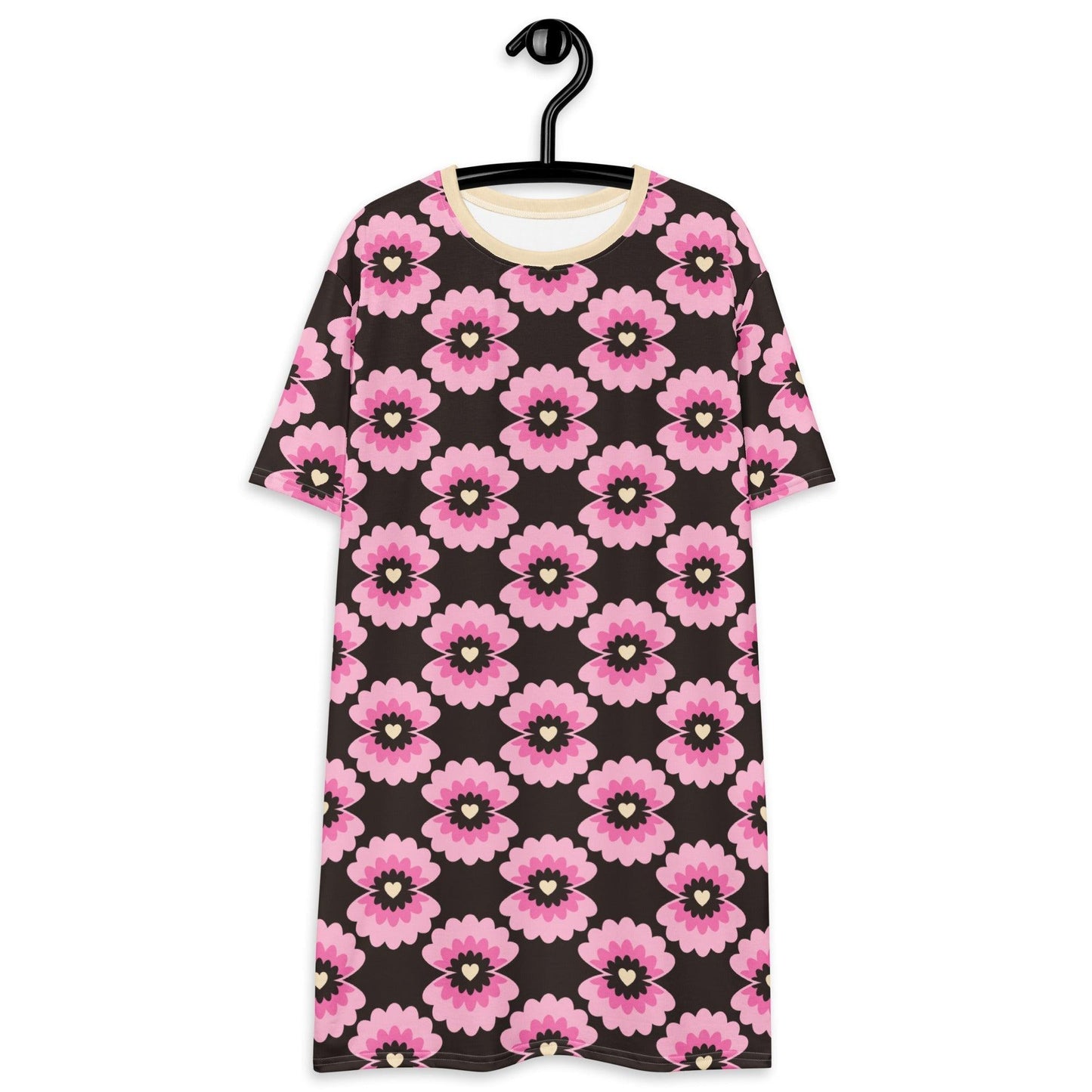 T-shirt dress - LOVE PEARL pink brown - Pearls and hearts print 6XL
