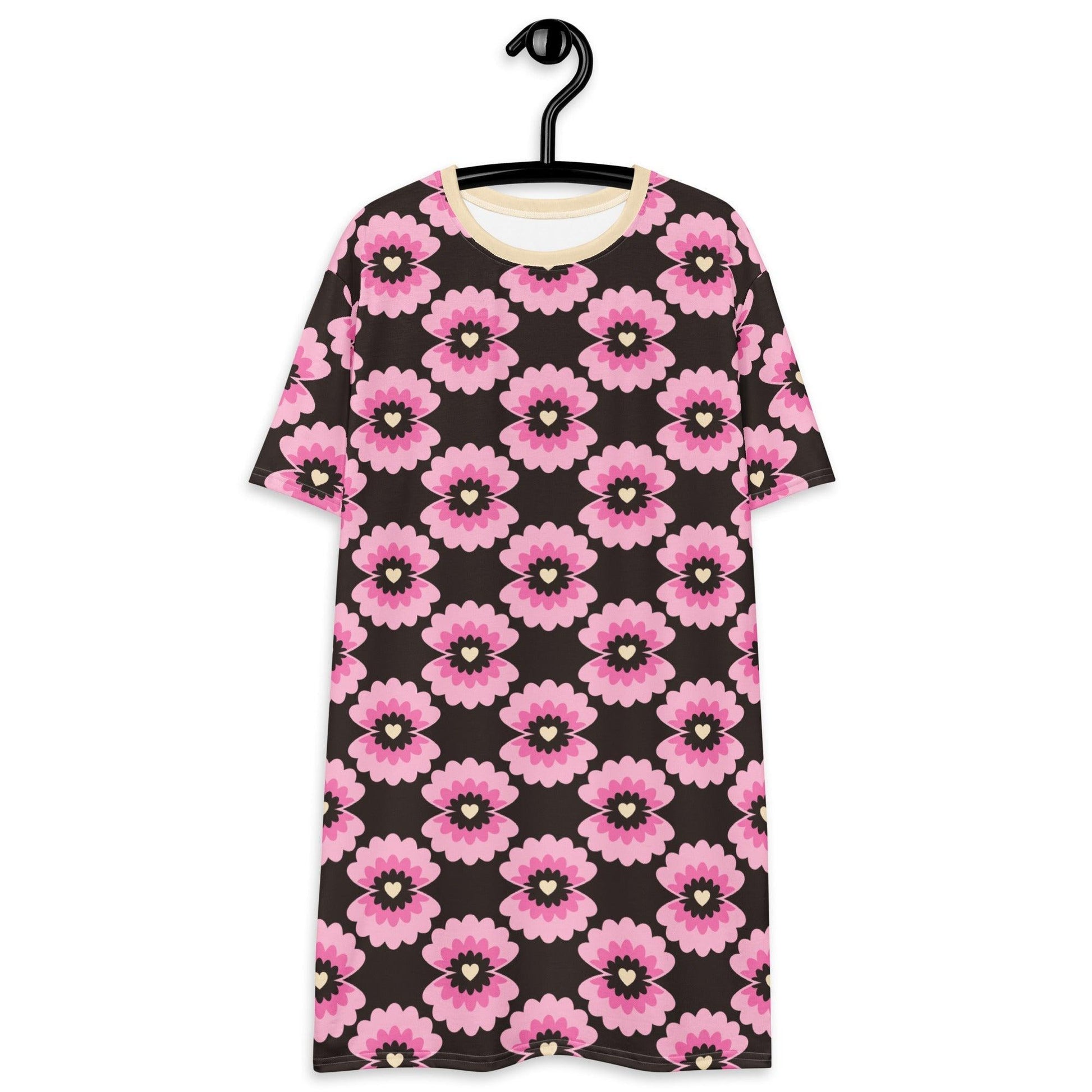 T-shirt dress - LOVE PEARL pink brown - Pearls and hearts print 6XL