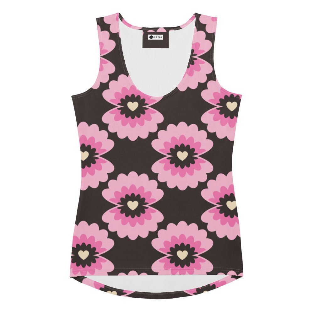 Tank top - LOVE PEARL pink brown - Pearls and hearts print
