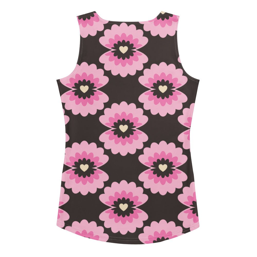 Tank top - LOVE PEARL pink brown - Pearls and hearts print XL