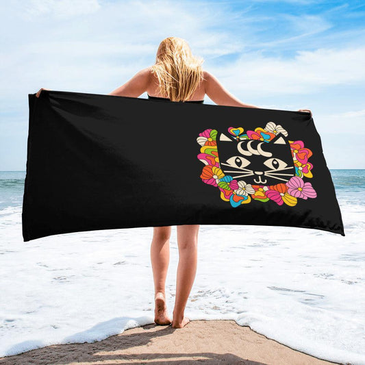 Towel - MAGICAT black (just cat) - Black cats and flowers print Default Title