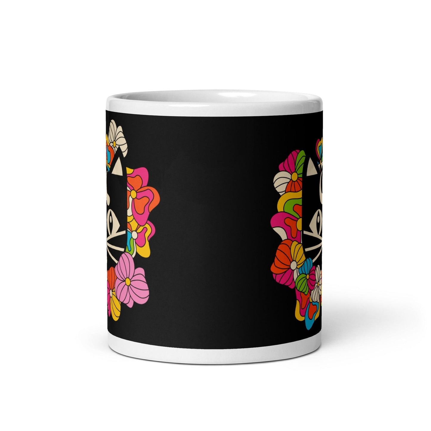 Mug - MAGICAT black - Black cats and flowers print