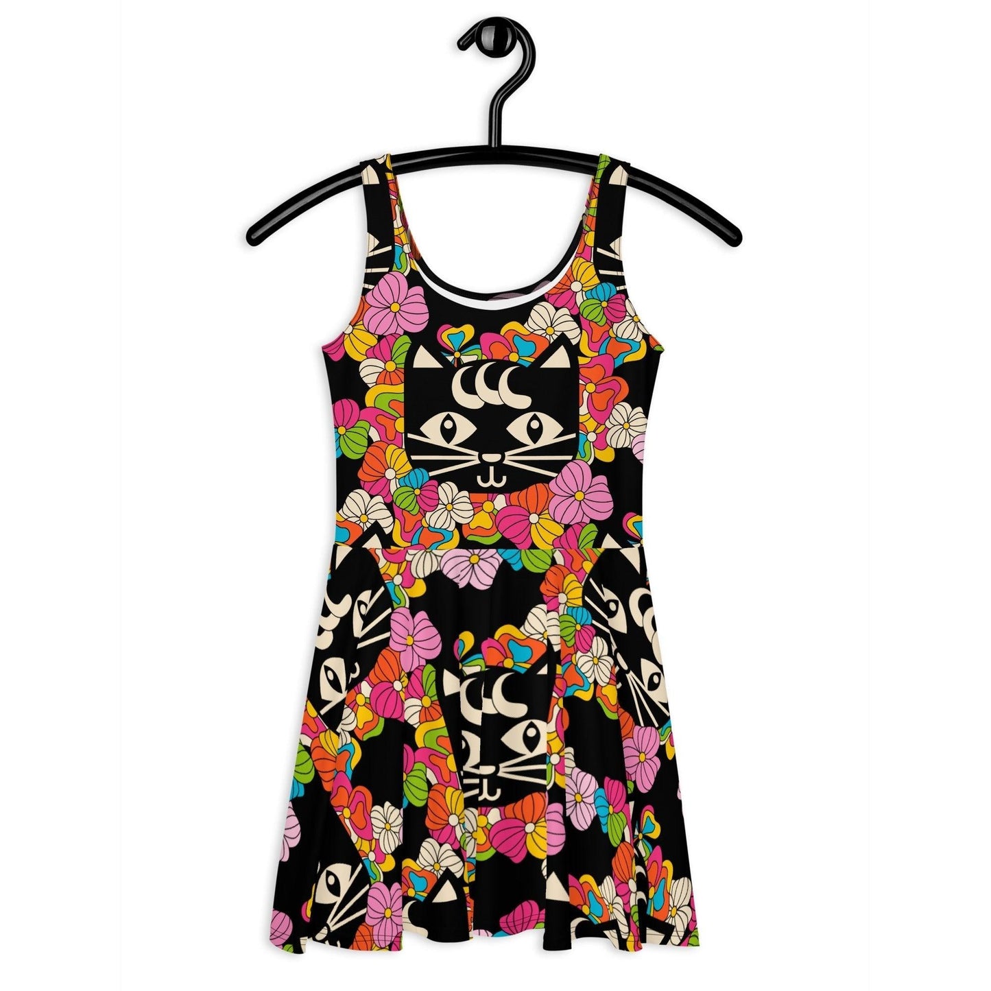 Skater dress - MAGICAT black - Black cats and flowers print 3XL