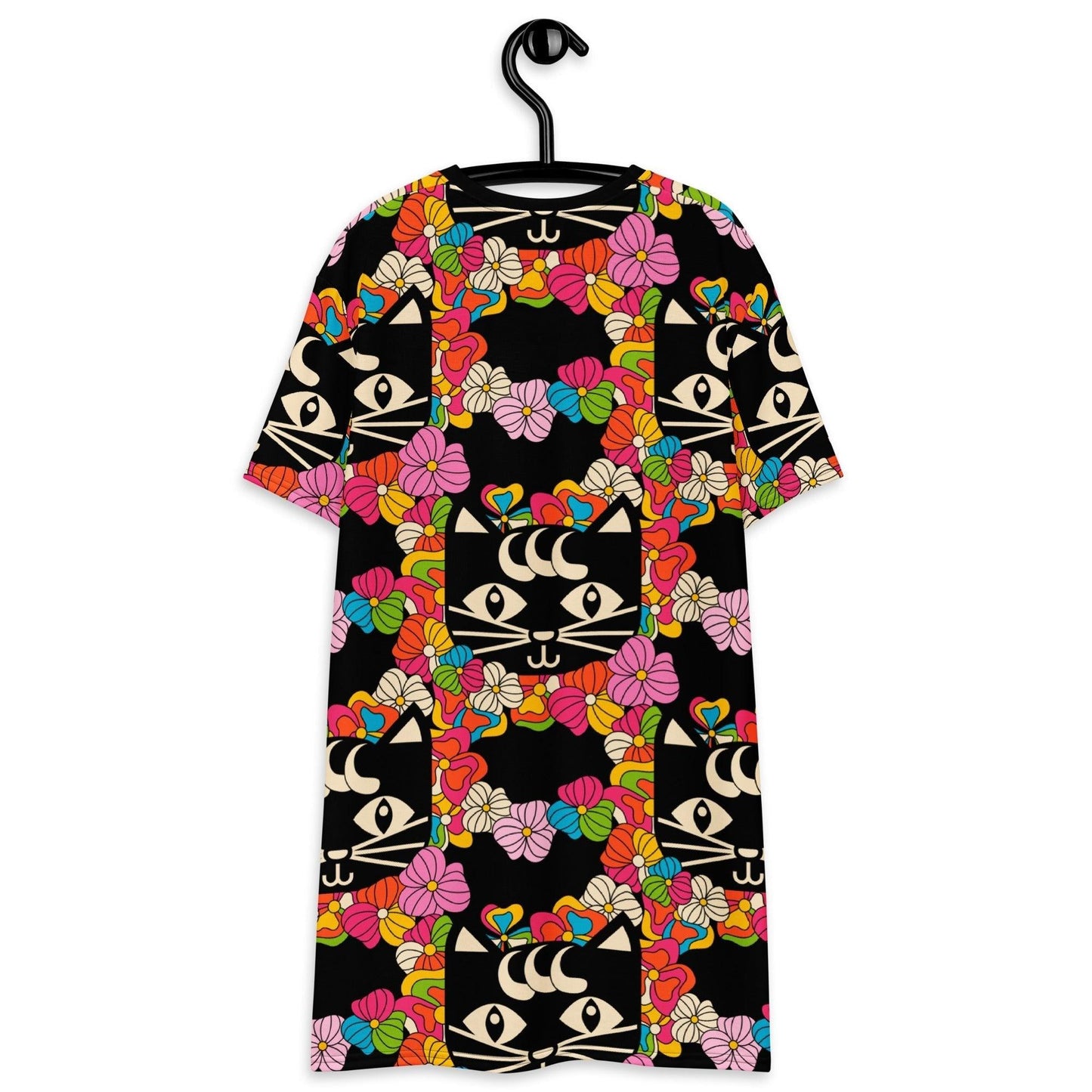 T-shirt dress - MAGICAT black - Black cats and flowers print