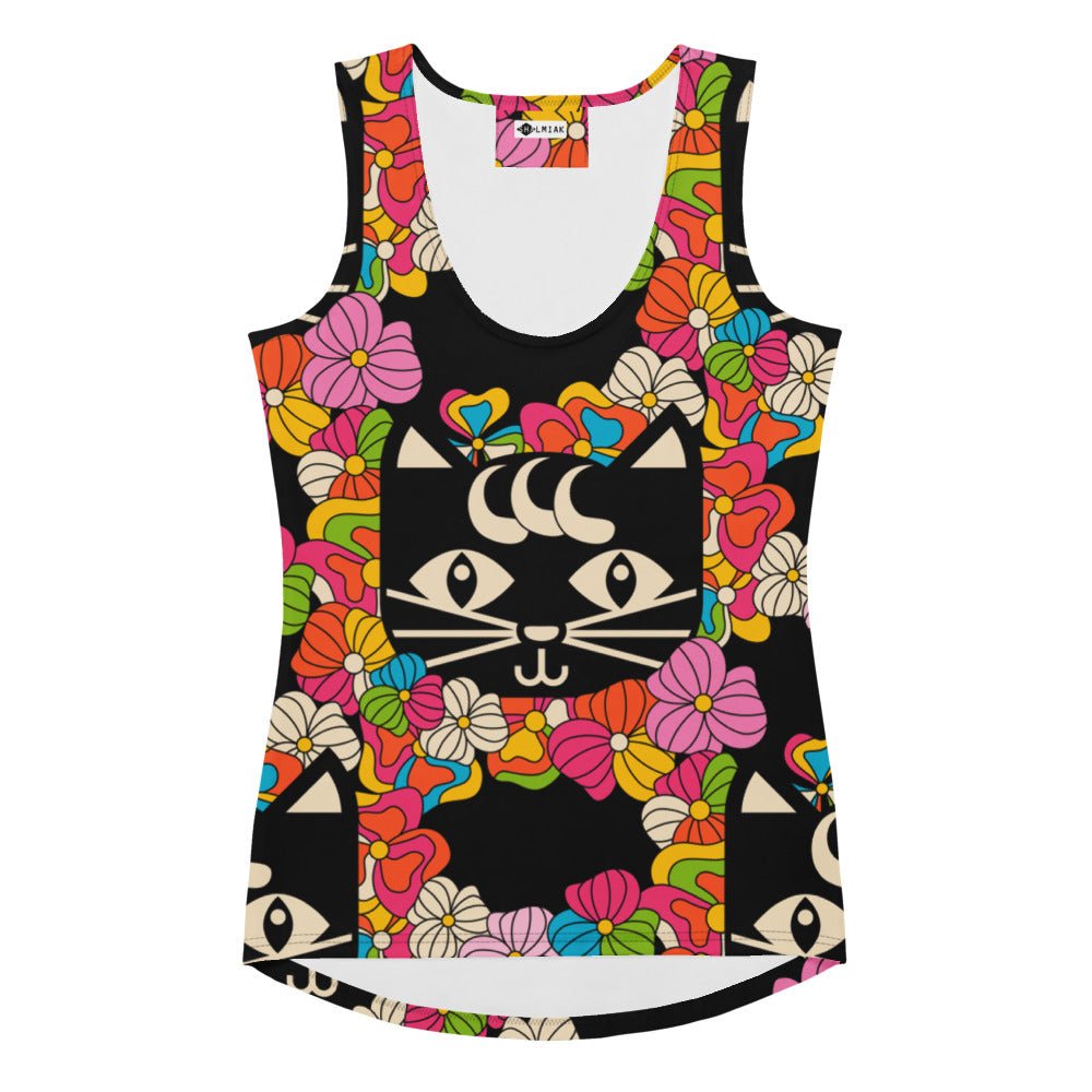 Tank top - MAGICAT black - Black cats and flowers print XL