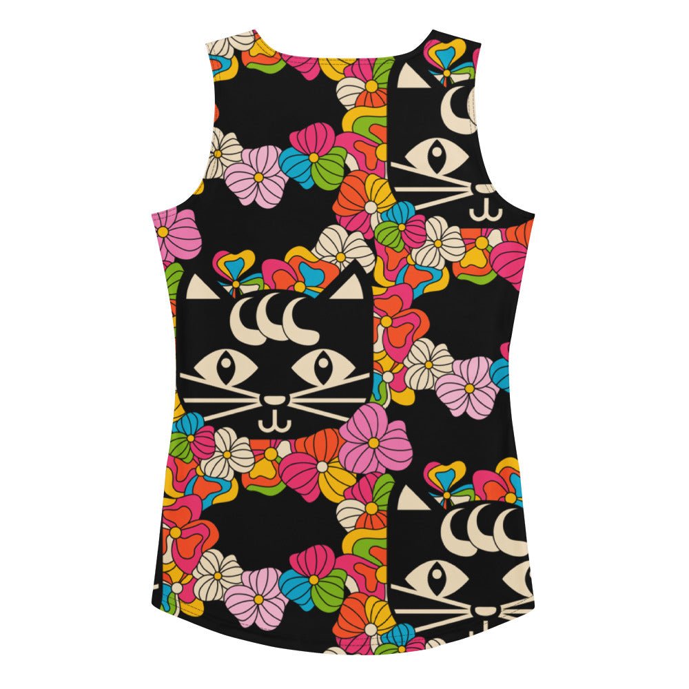 Tank top - MAGICAT black - Black cats and flowers print