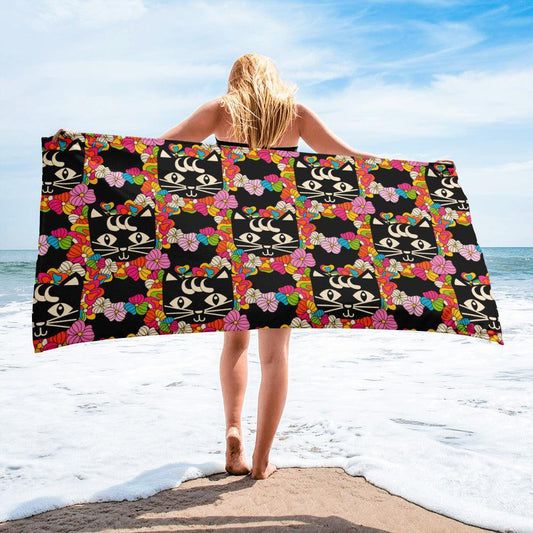 Towel - MAGICAT black - Black cats and flowers print Default Title
