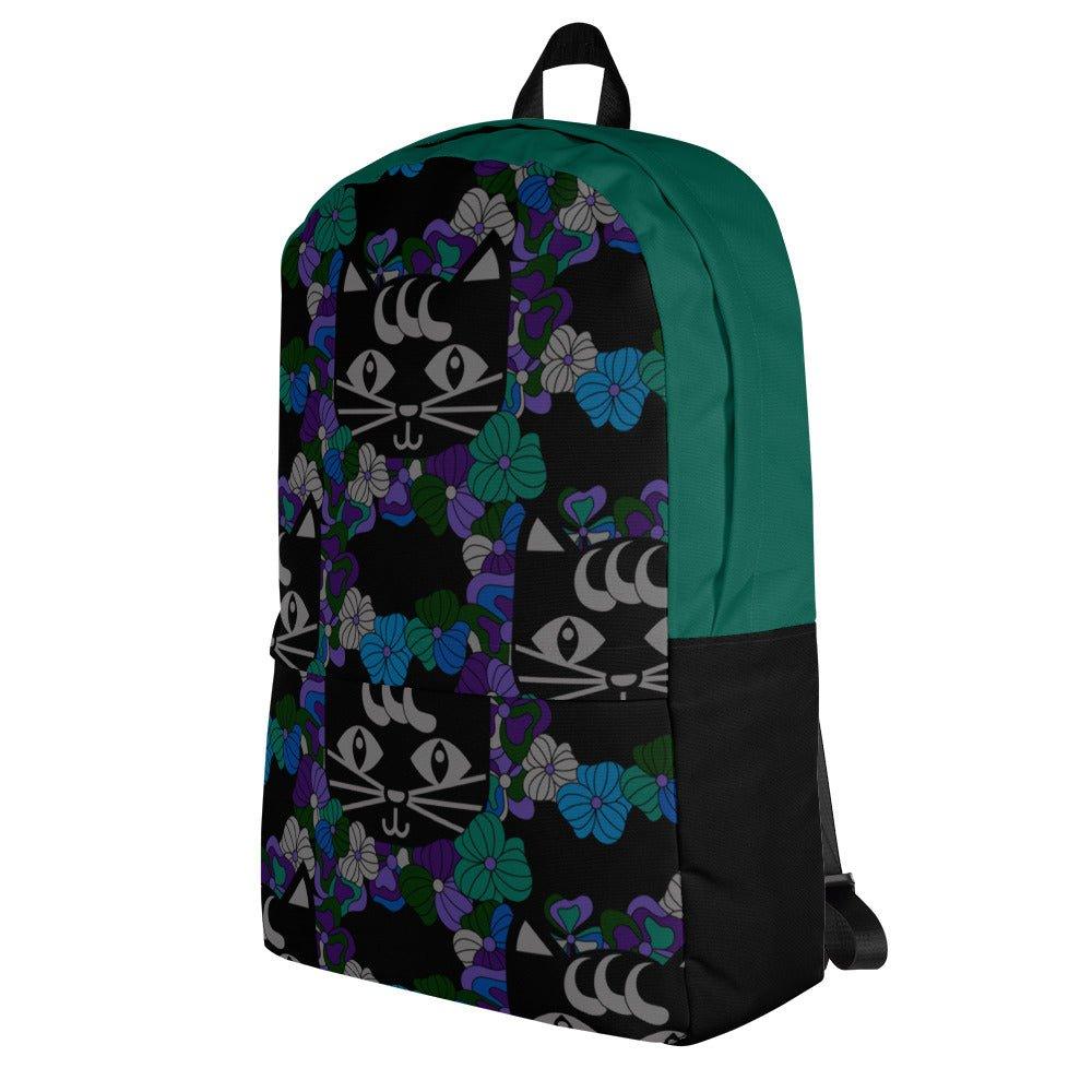 Backpack - MAGICAT mystic - Black cats and flowers print