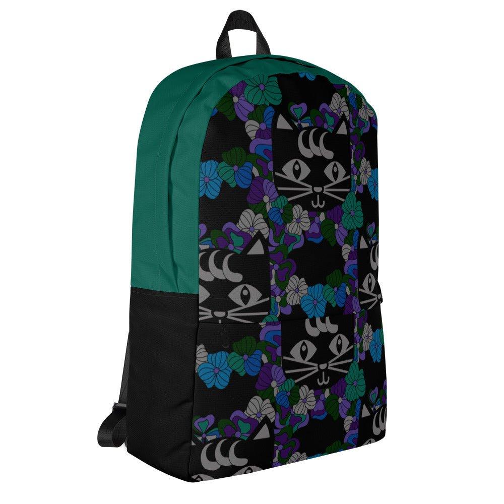 Backpack - MAGICAT mystic - Black cats and flowers print