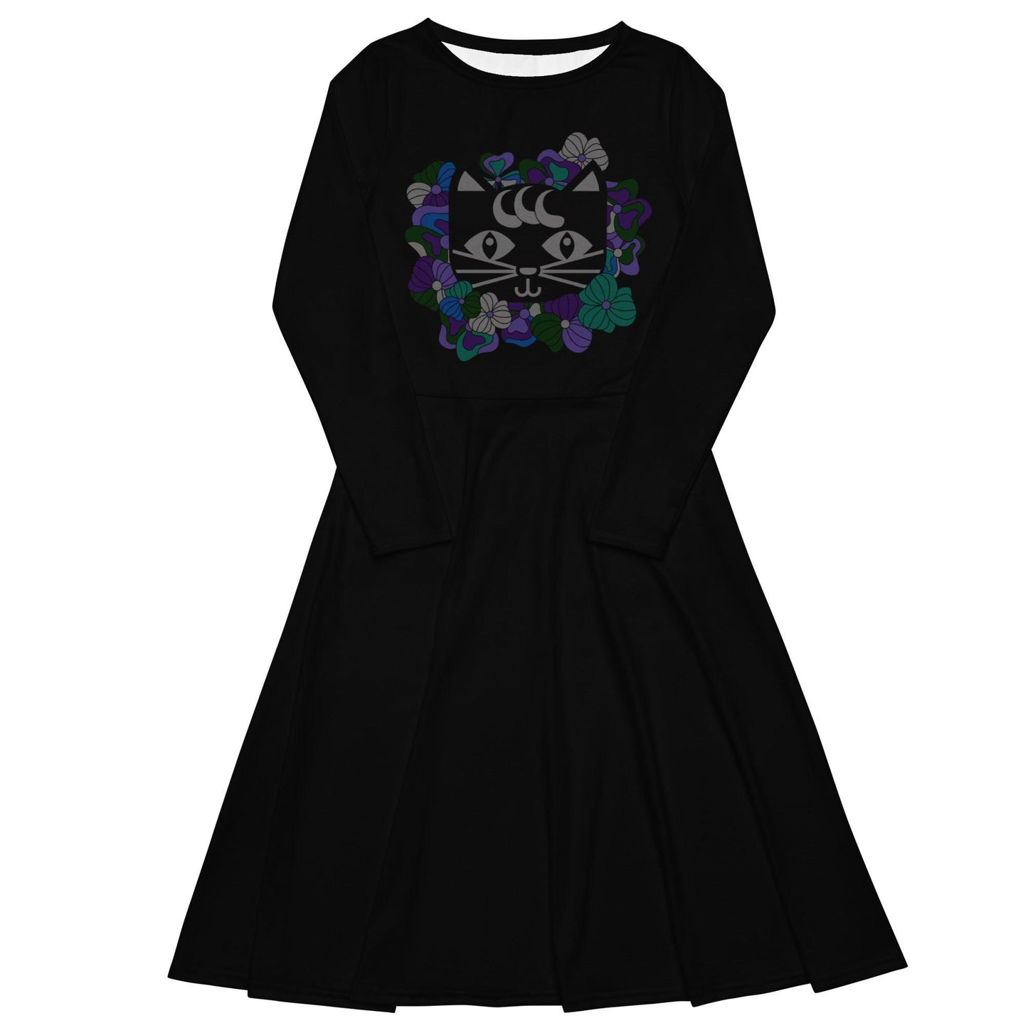 Midi dress - MAGICAT mystic (cat) - Black cats and flowers print 6XL