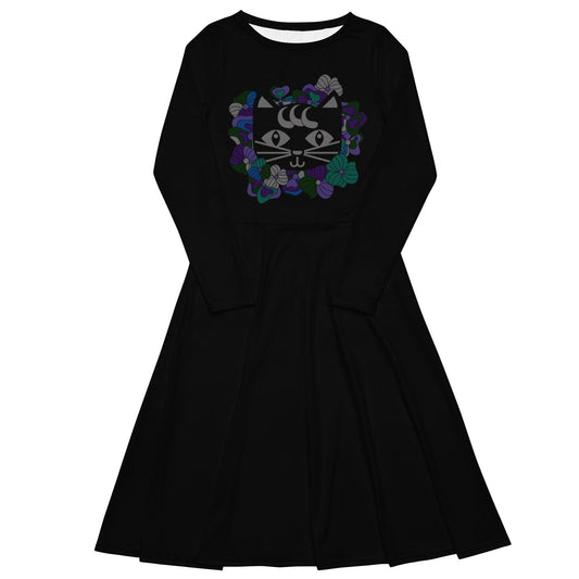 Midi dress - MAGICAT mystic (cat) - Black cats and flowers print 6XL