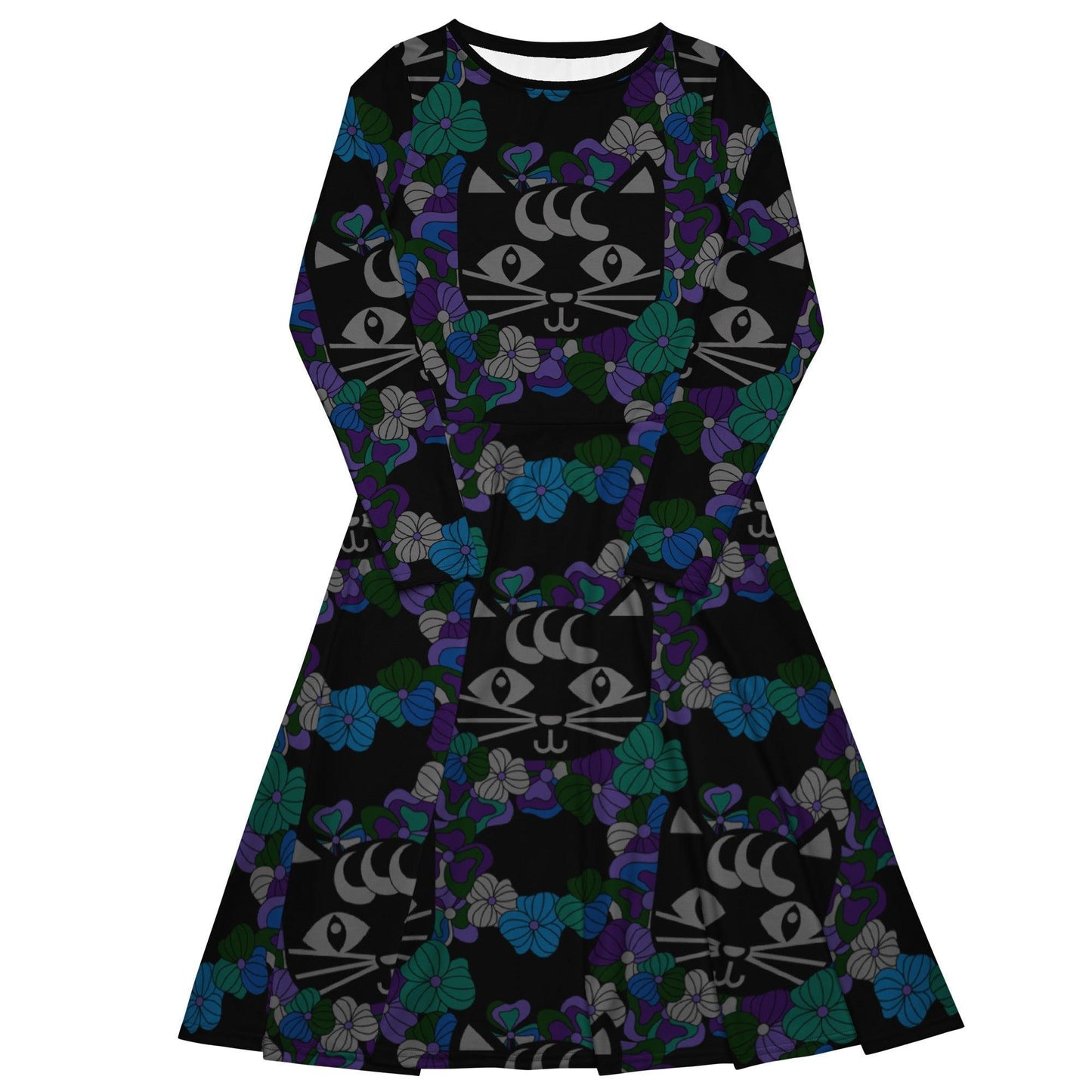 Midi dress - MAGICAT mystic - Black cats and flowers print 6XL