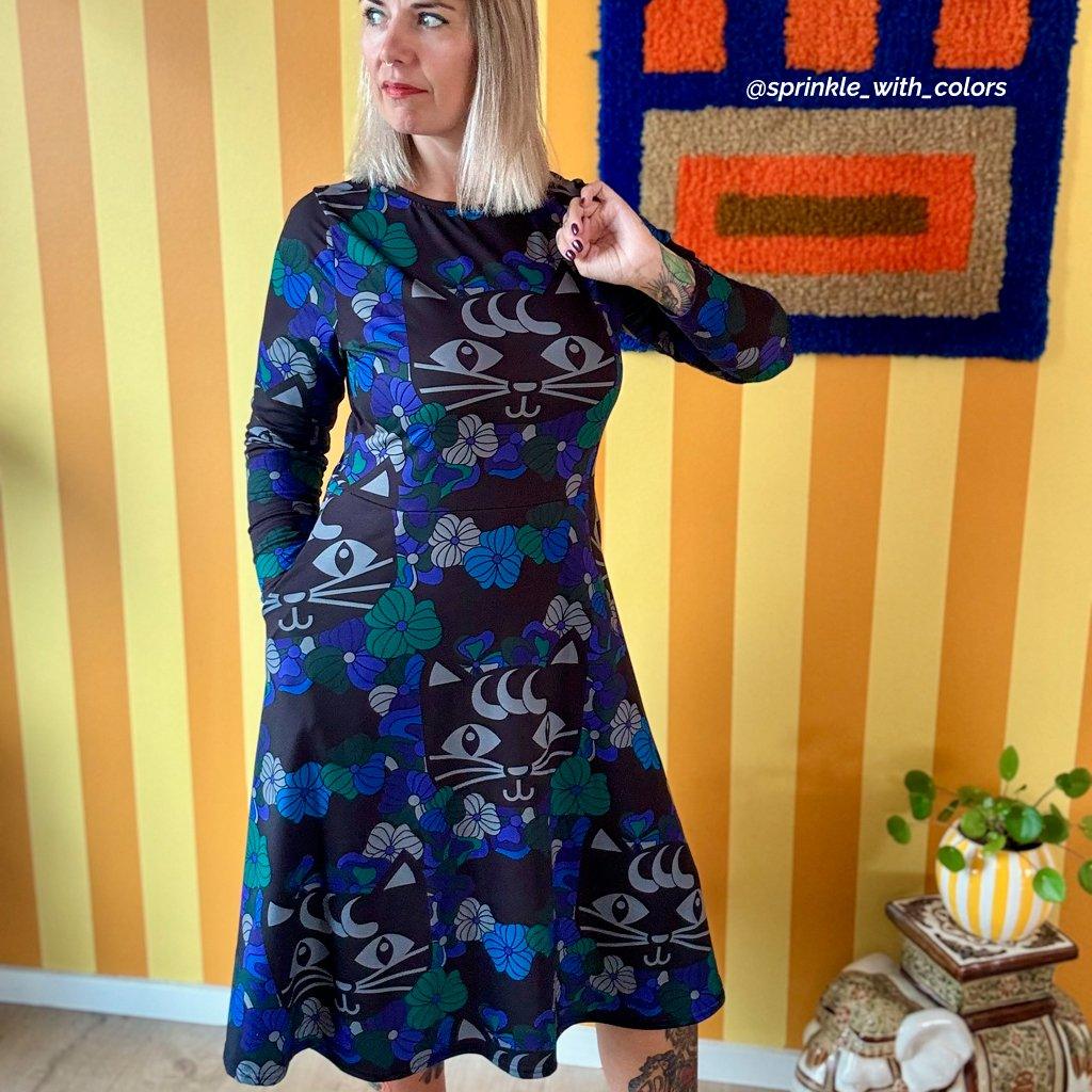 Midi dress - MAGICAT mystic - Black cats and flowers print