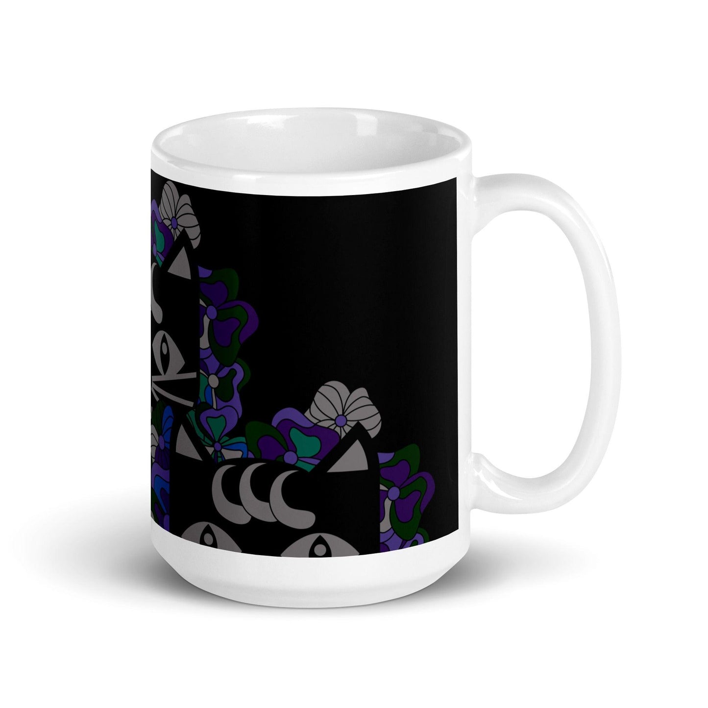 Mug - MAGICAT mystic - Black cats and flowers print 15oz