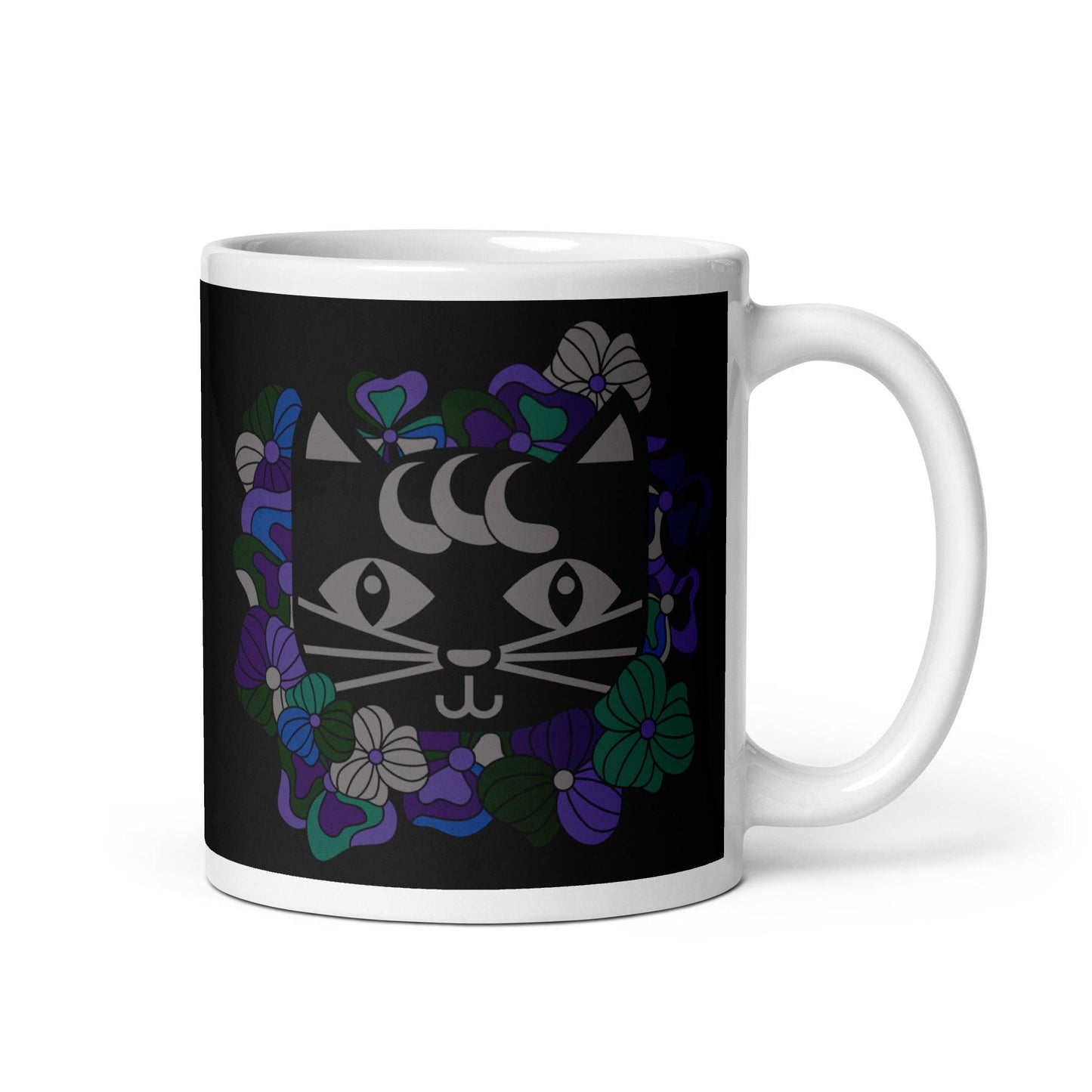 Mug - MAGICAT mystic - Black cats and flowers print 11oz