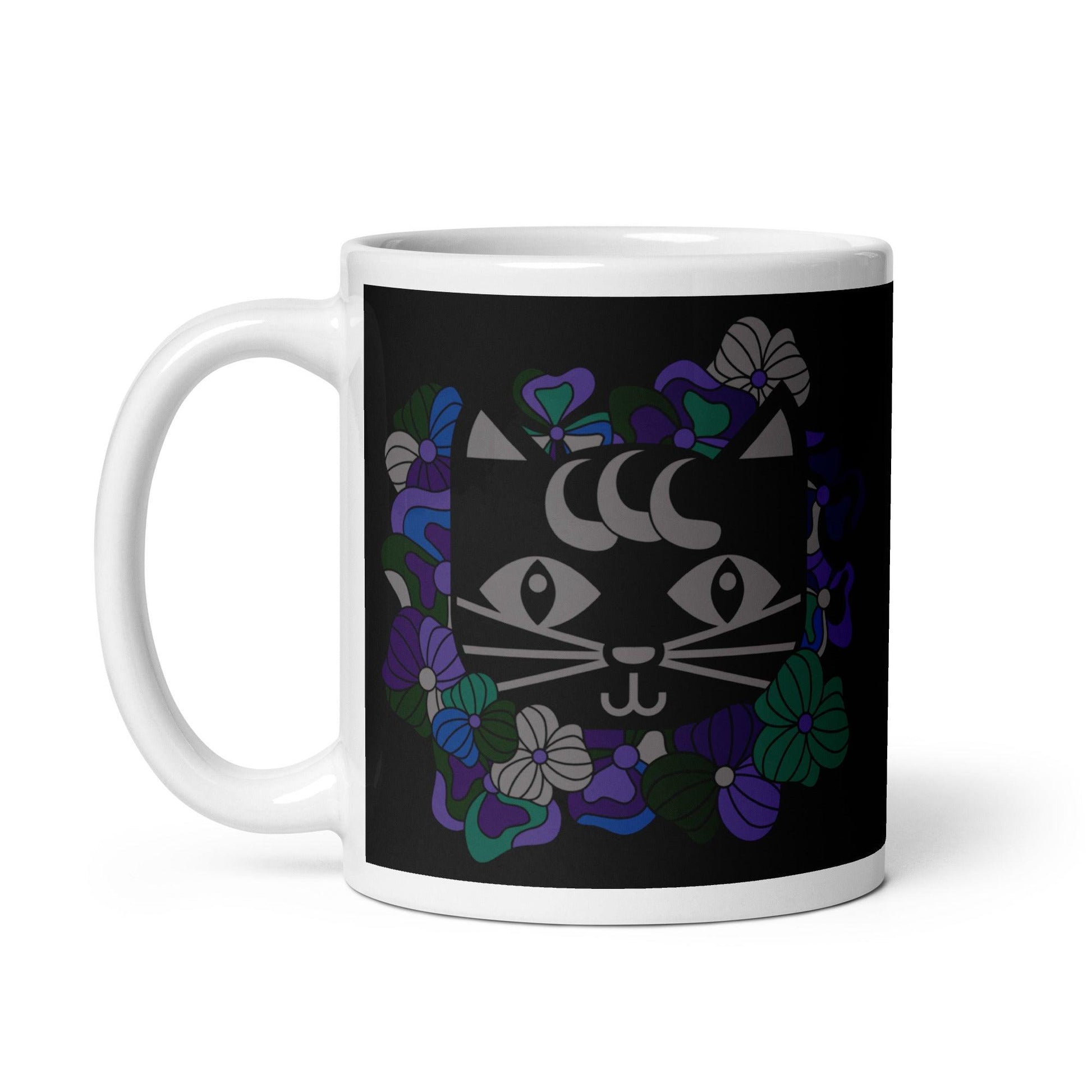 Mug - MAGICAT mystic - Black cats and flowers print