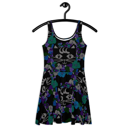 Skater dress - MAGICAT mystic - Black cats and flowers print 3XL
