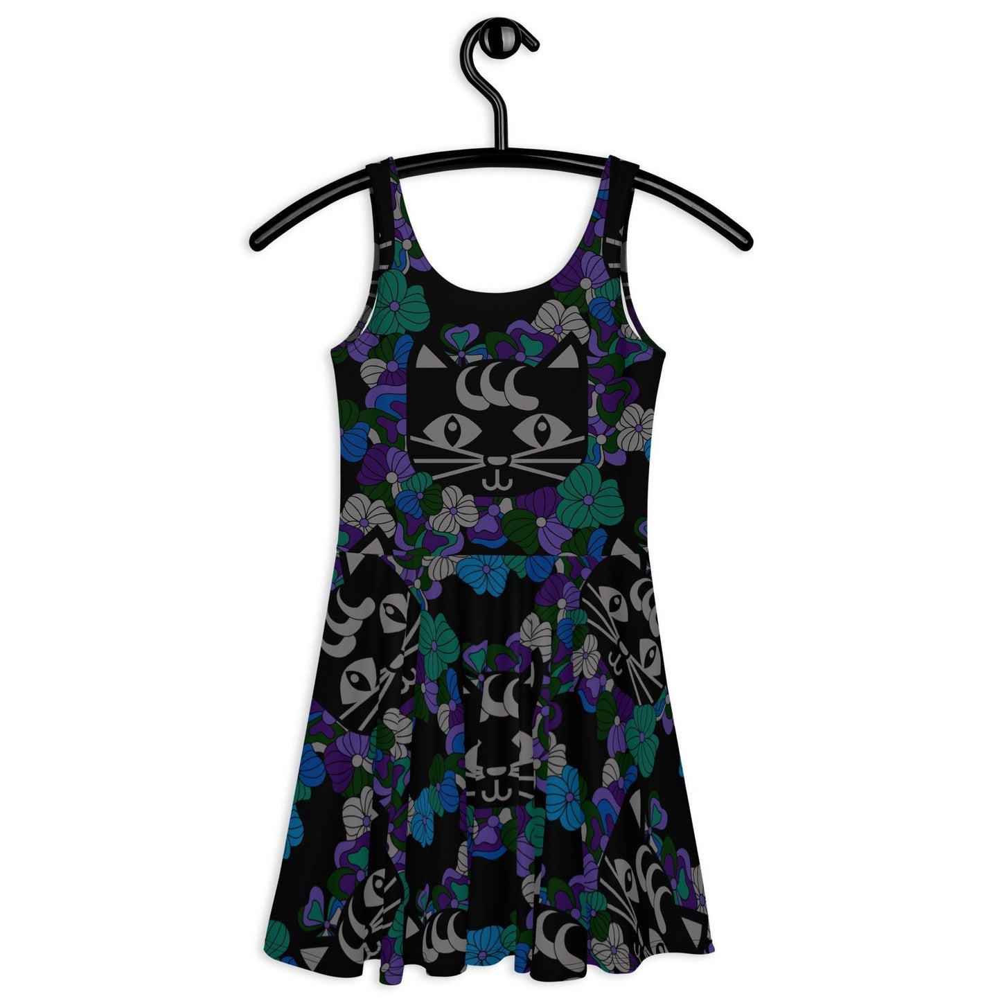 Skater dress - MAGICAT mystic - Black cats and flowers print