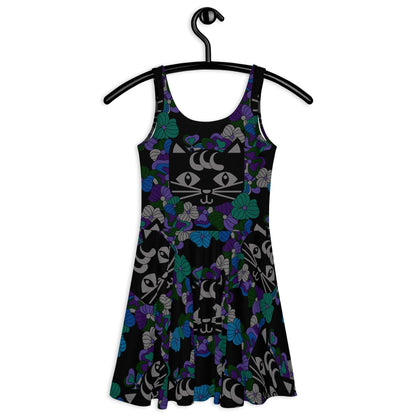 Skater dress - MAGICAT mystic - Black cats and flowers print