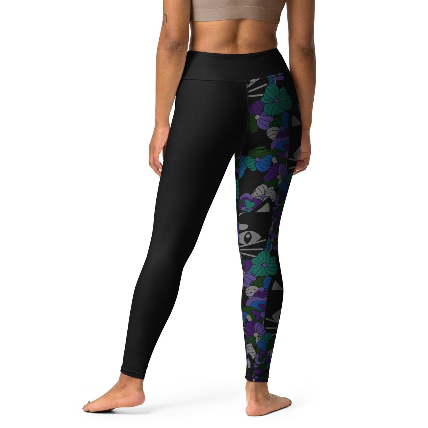 Yoga leggings - MAGICAT mystic - Black cats and flowers print