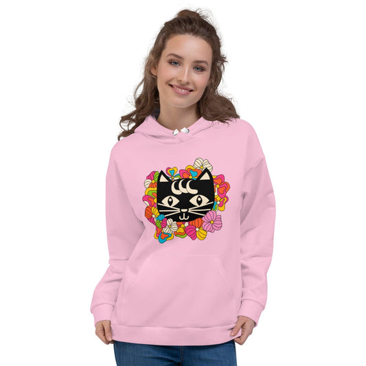 Hoodie - MAGICAT pink (just cat) - Black cats and flowers print 6XL