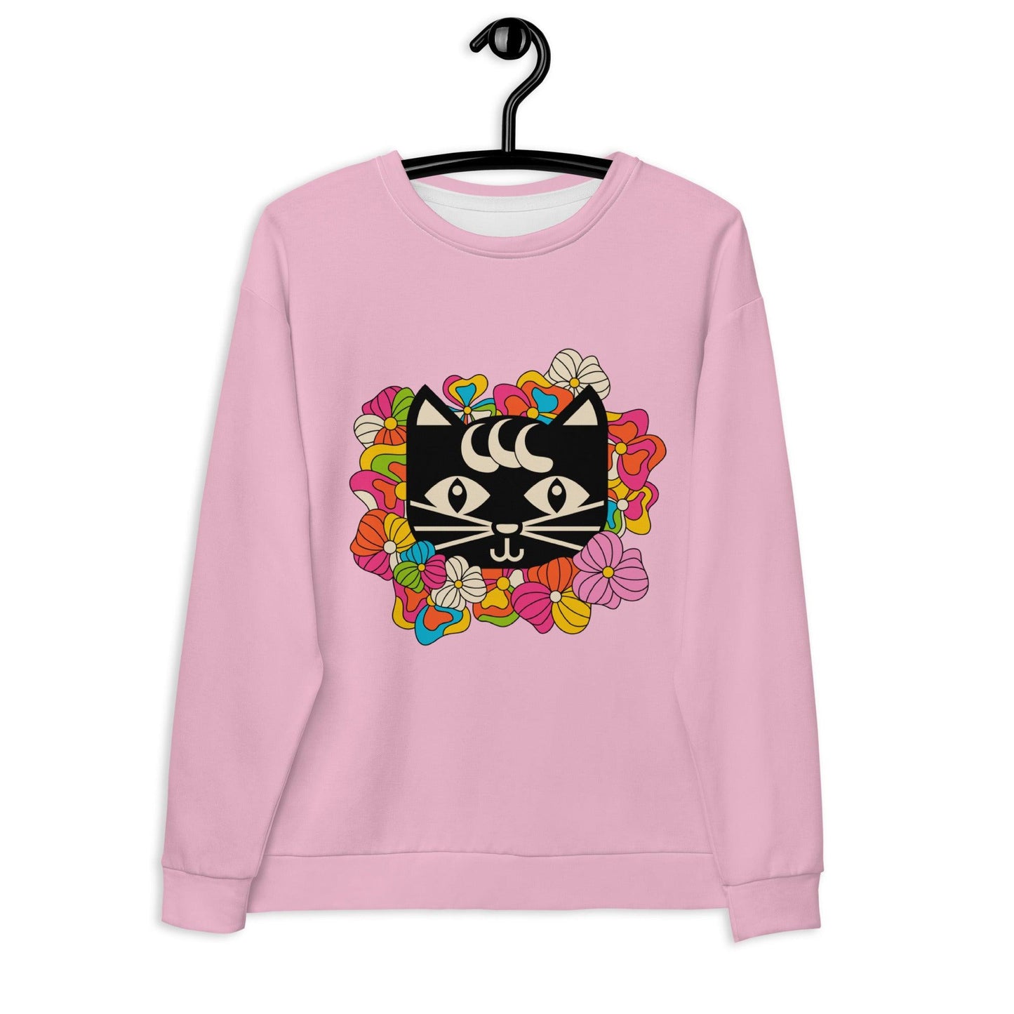 Sweatshirt - MAGICAT pink (just cat) - Black cats and flowers print 3XL