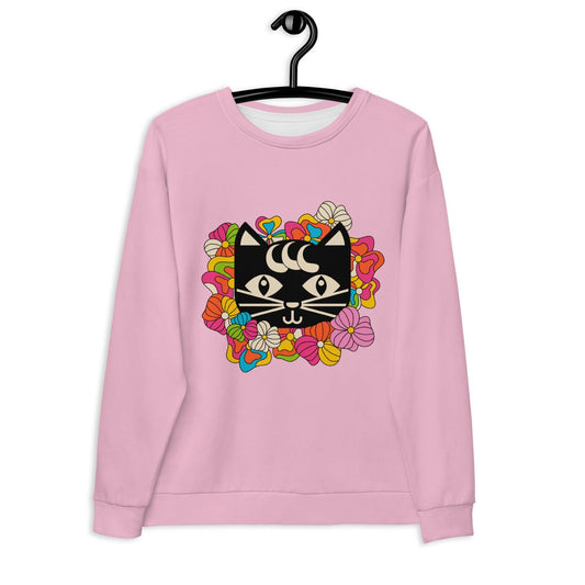 Sweatshirt - MAGICAT pink (just cat) - Black cats and flowers print 3XL