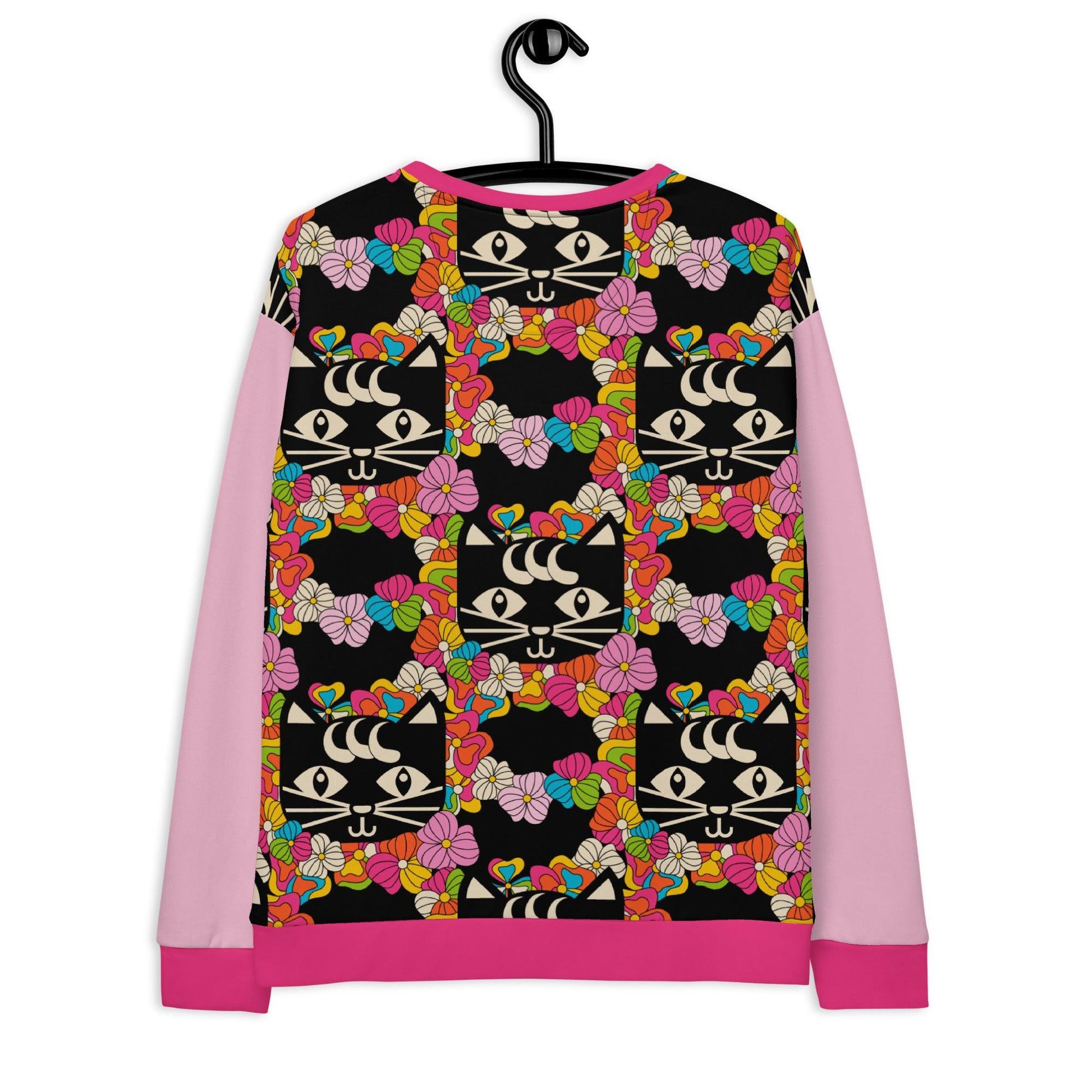 Sweatshirt - MAGICAT - Black cats and flowers print