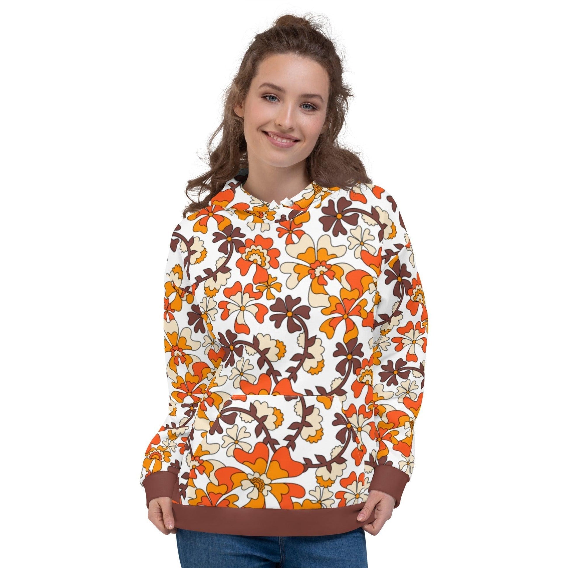 Hoodie - MISS PENNY orange white - Timeless floral print