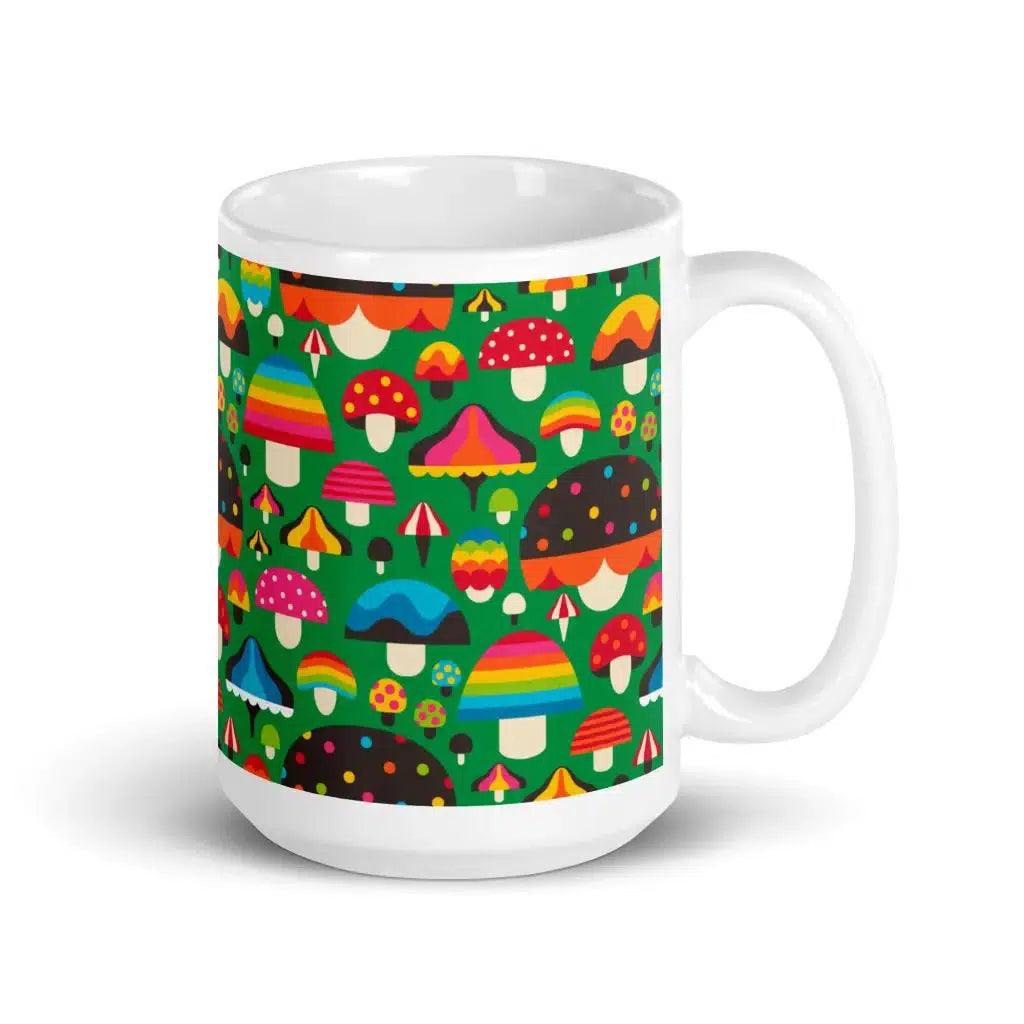 Mug - MUSHROOM MANIA green - Colorful mushroom print 15oz