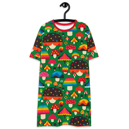 T-shirt dress - MUSHROOM MANIA green - Colorful mushroom print 6XL