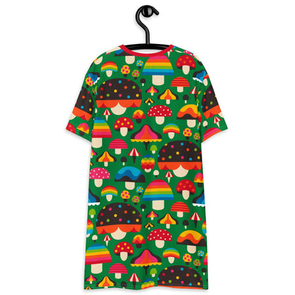 T-shirt dress - MUSHROOM MANIA green - Colorful mushroom print