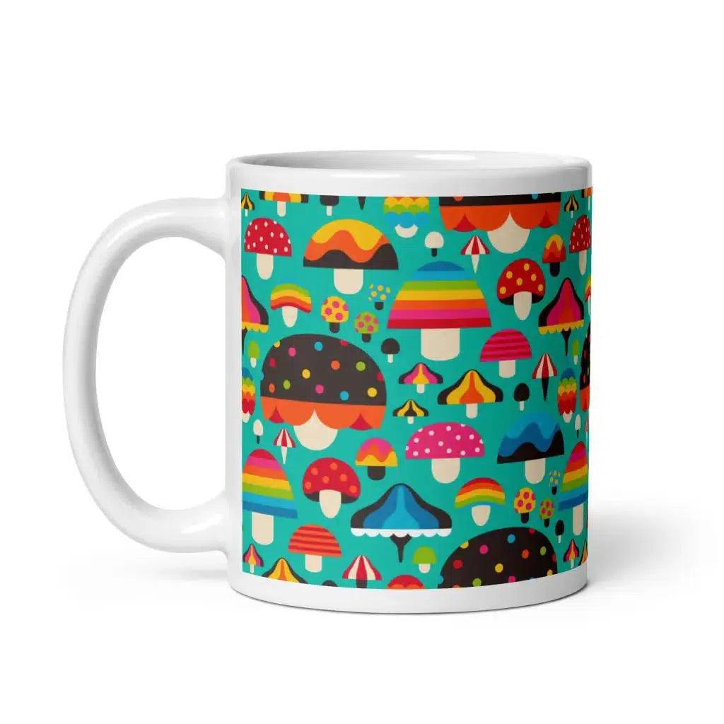 Mug - MUSHROOM MANIA mint - Colorful mushroom print 11oz