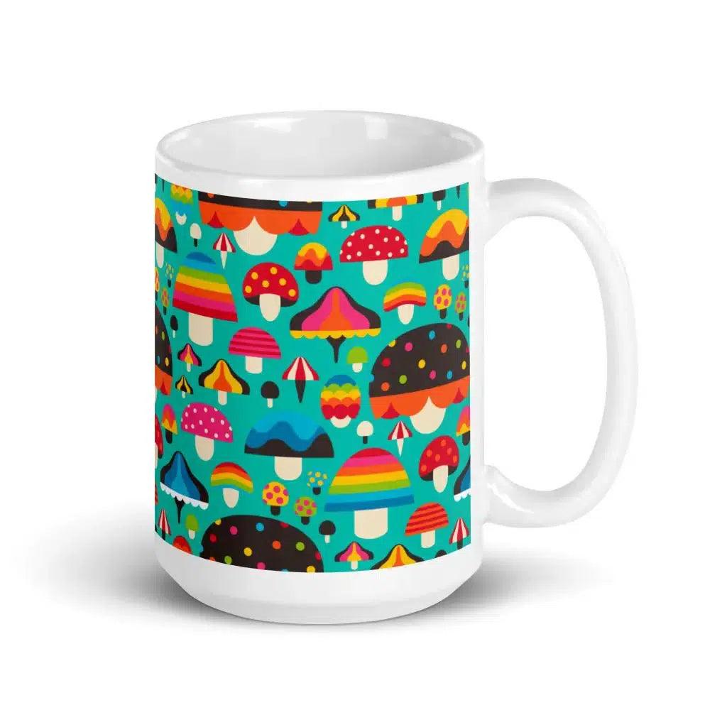 Mug - MUSHROOM MANIA mint - Colorful mushroom print 15oz