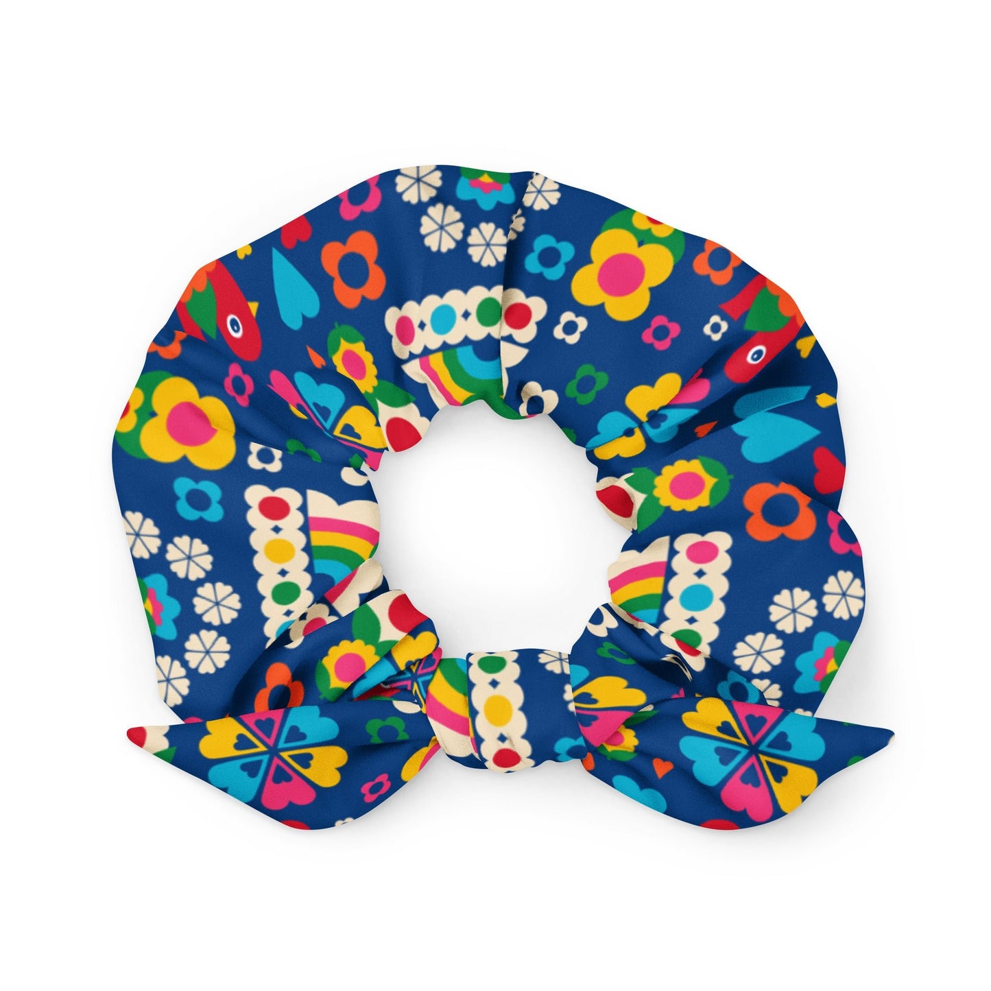 Scrunchie - OLD BIRDIE blue - Retro Birds, flowers & rainbows Default Title