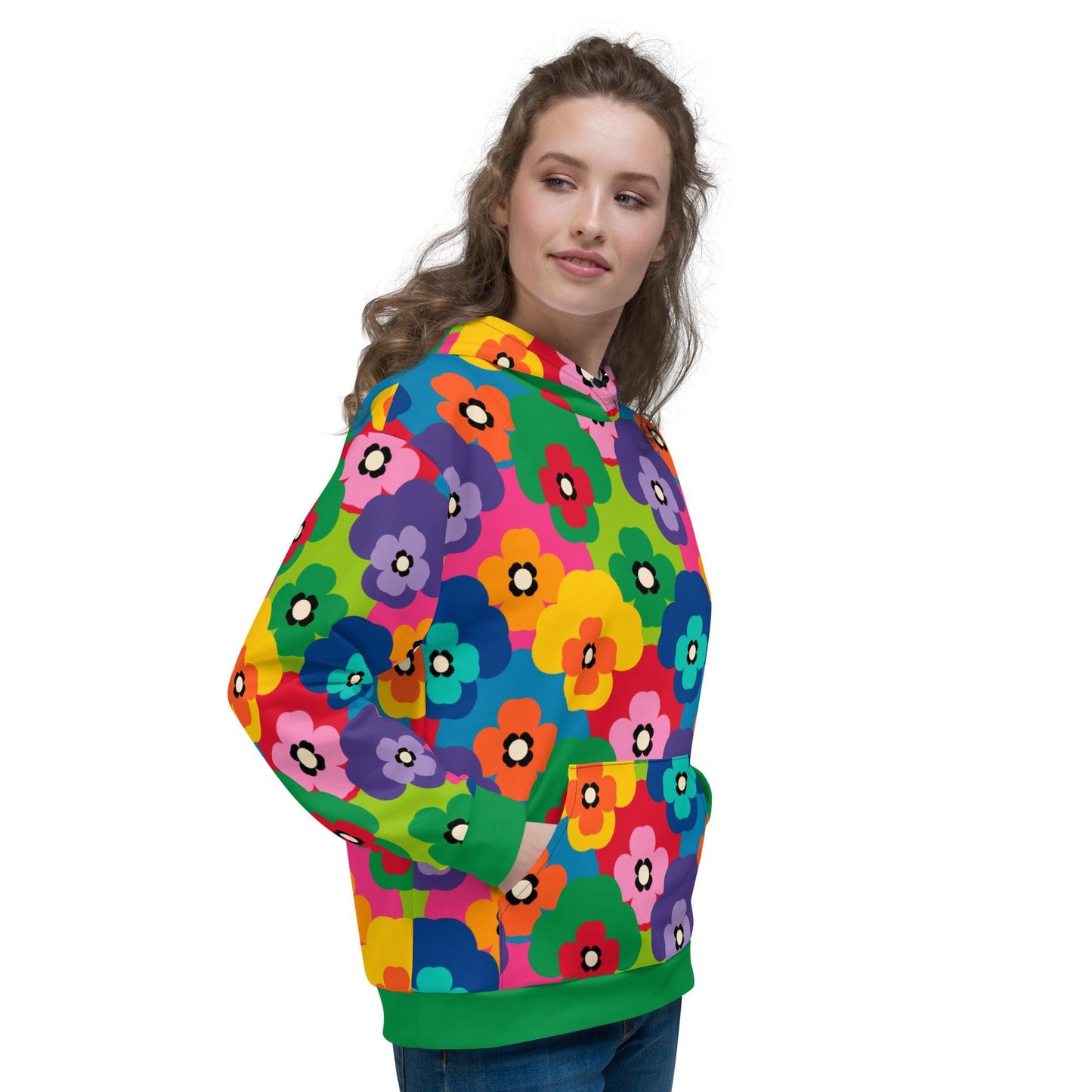 Hoodie - PANSY FAB color - Colorful pansy flower print