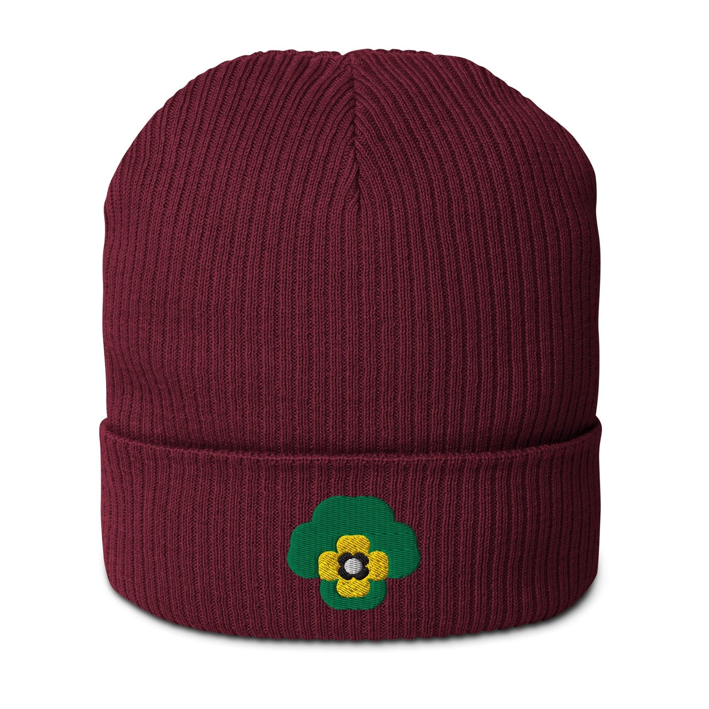 Beanie - PANSY FAB green - Colorful pansy flower print Burgundy