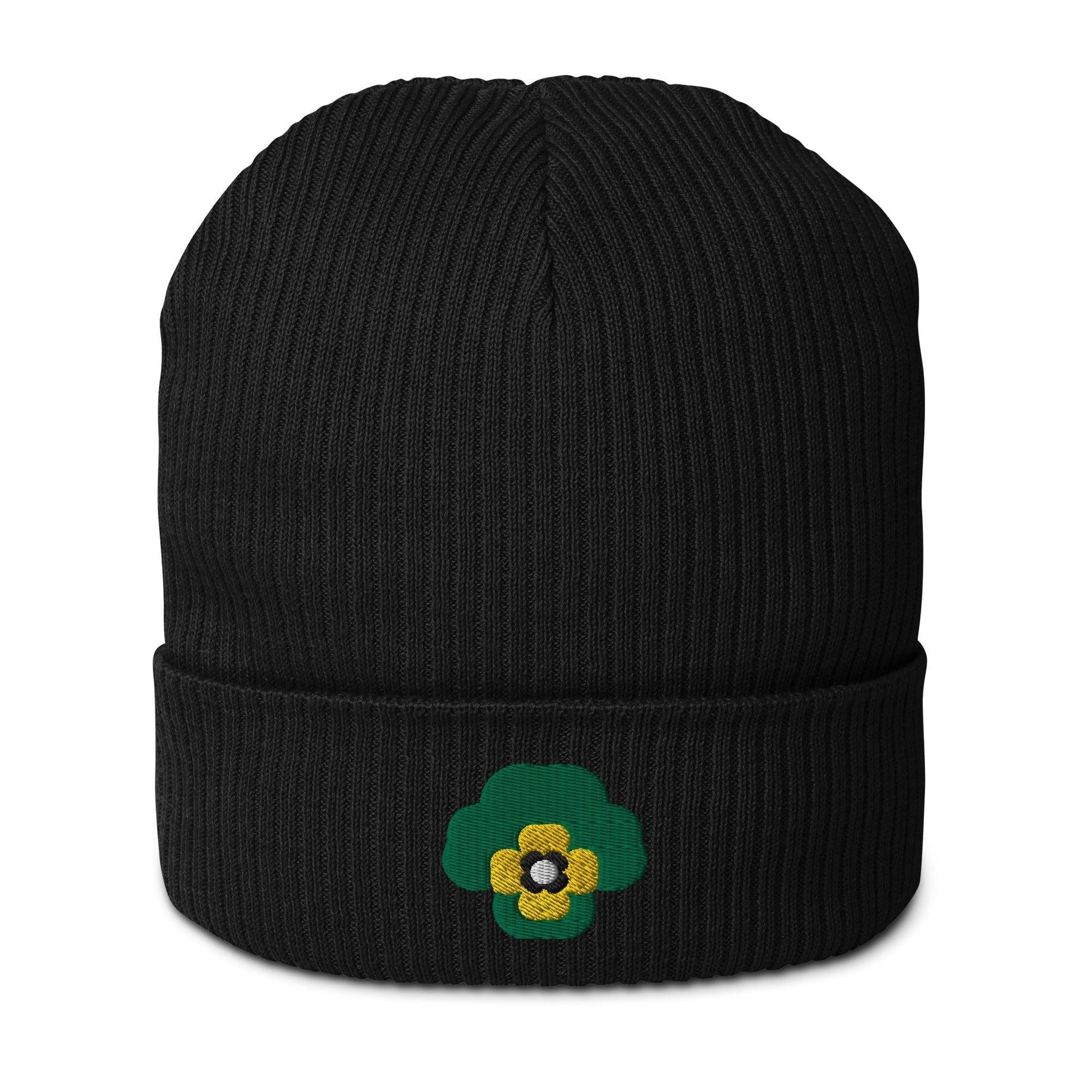 Beanie - PANSY FAB green - Colorful pansy flower print Black